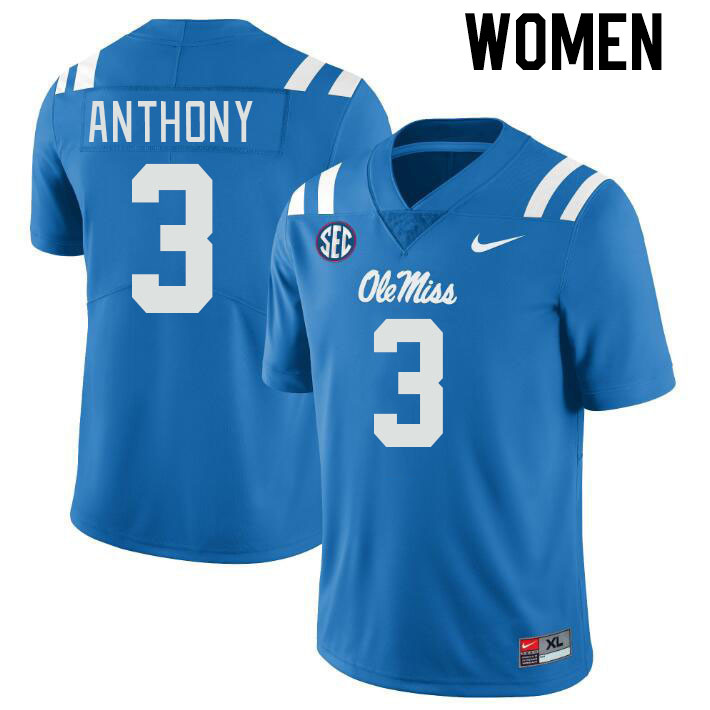 Women #3 Daijahn Anthony Ole Miss Rebels College Football Jerseyes Stitched Sale-Powder Blue